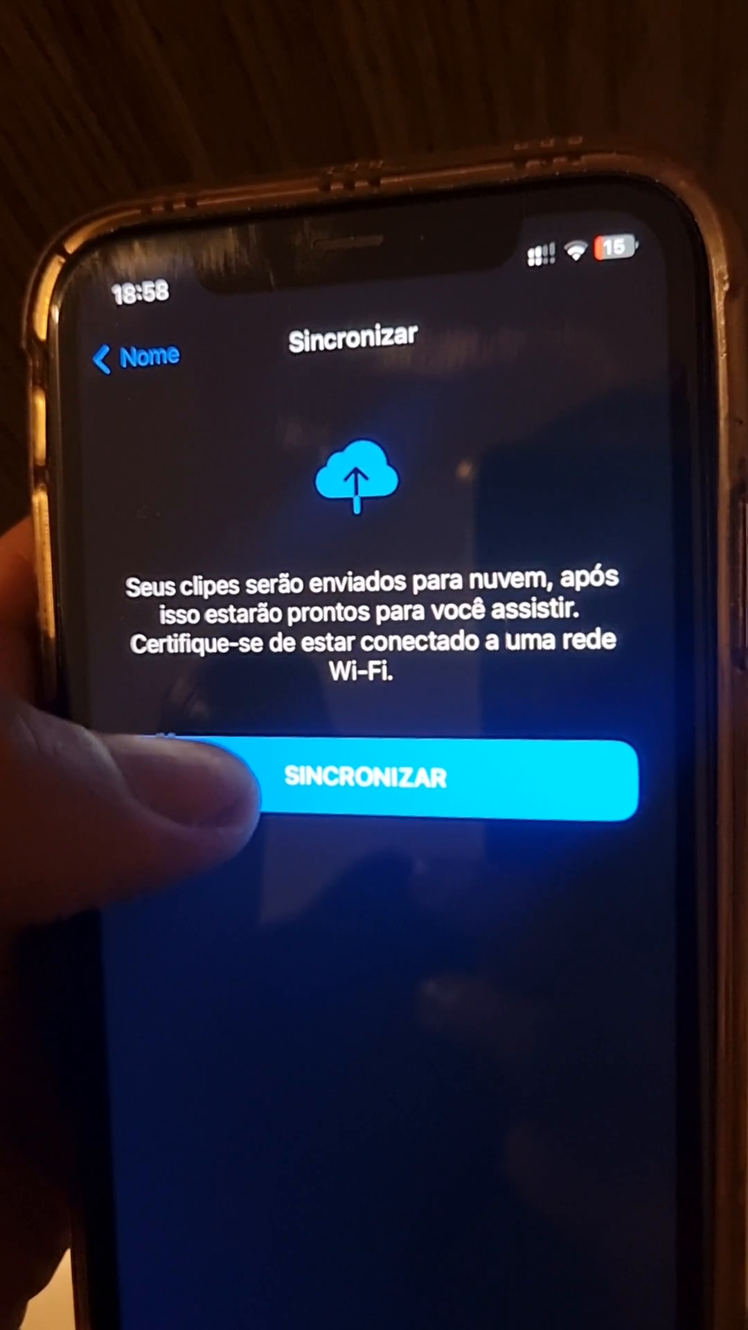Tela de sincronização de clipes com a nuvem no aplicativo 3D Tennis